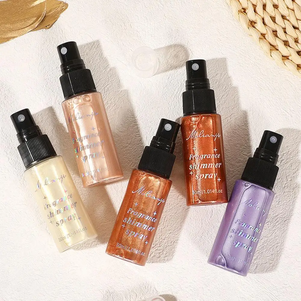 30 ml Duft Schimmer Glitter Spray Glänzende Helle Highlighter Anhaltende Kleidung Lange Körper Hals Hand Haar Pulver Spray K4D0