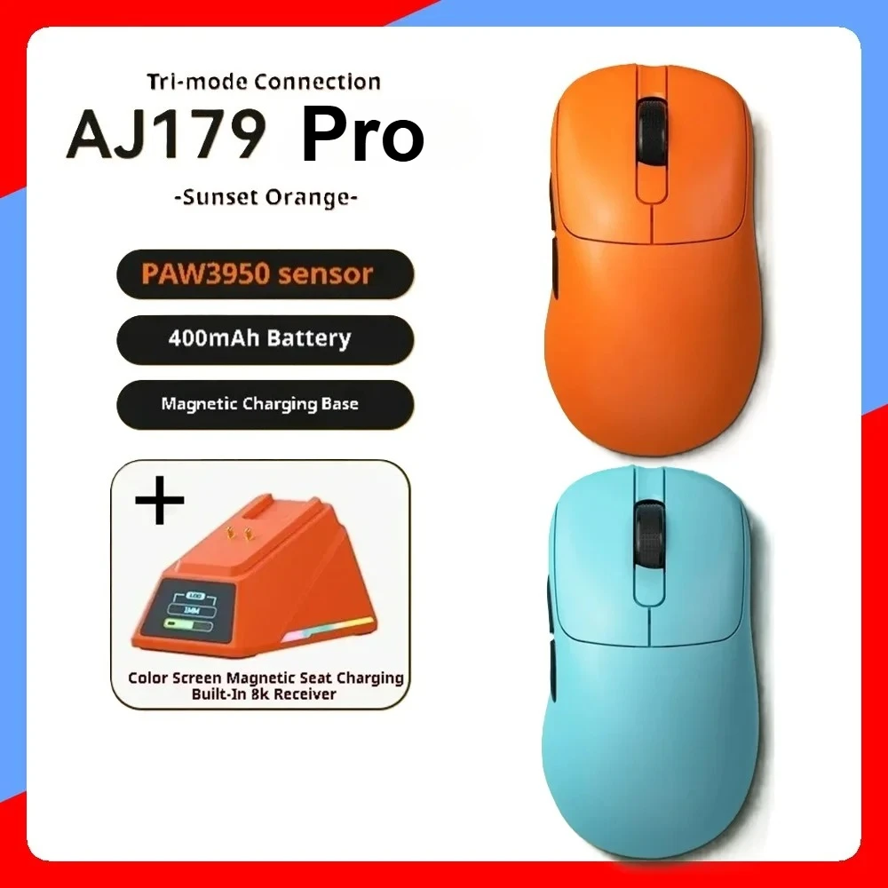 New AJAZZ AJ179 Pro Wireless Three-mode Gaming Mouse PAW3395 Sensor 26kPDI Manual Engineering Wired Lightweight Mouse Notebook