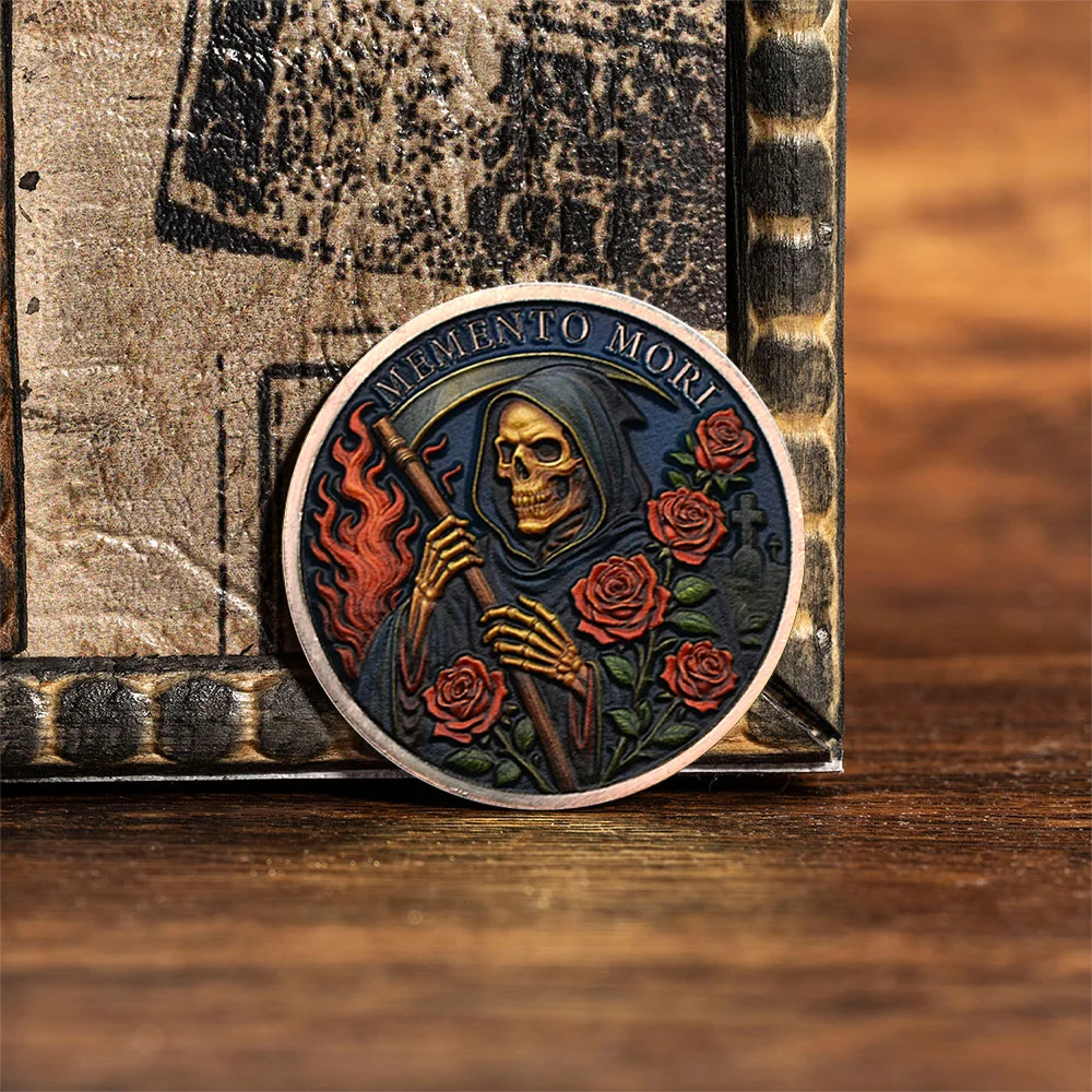 تذكار موري جمجمة روز تذكارية مطلية بالذهب الذهب الغراب الصليب تحصيل عملة ديكور المنزل