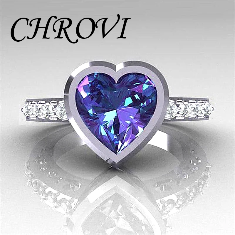 Luxuriöser 925 Sterling Silber Bestseller Amethyst Herzförmiger Zirkonia-Ring - Damen Verlobungsring Schmuck – Detail 5