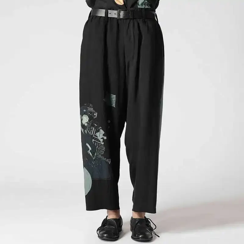 

YOJI OOAK Original Design Asymmetric Printed Portrait Pattern Pants Design Feel Loose and Comfortable Casual Pants