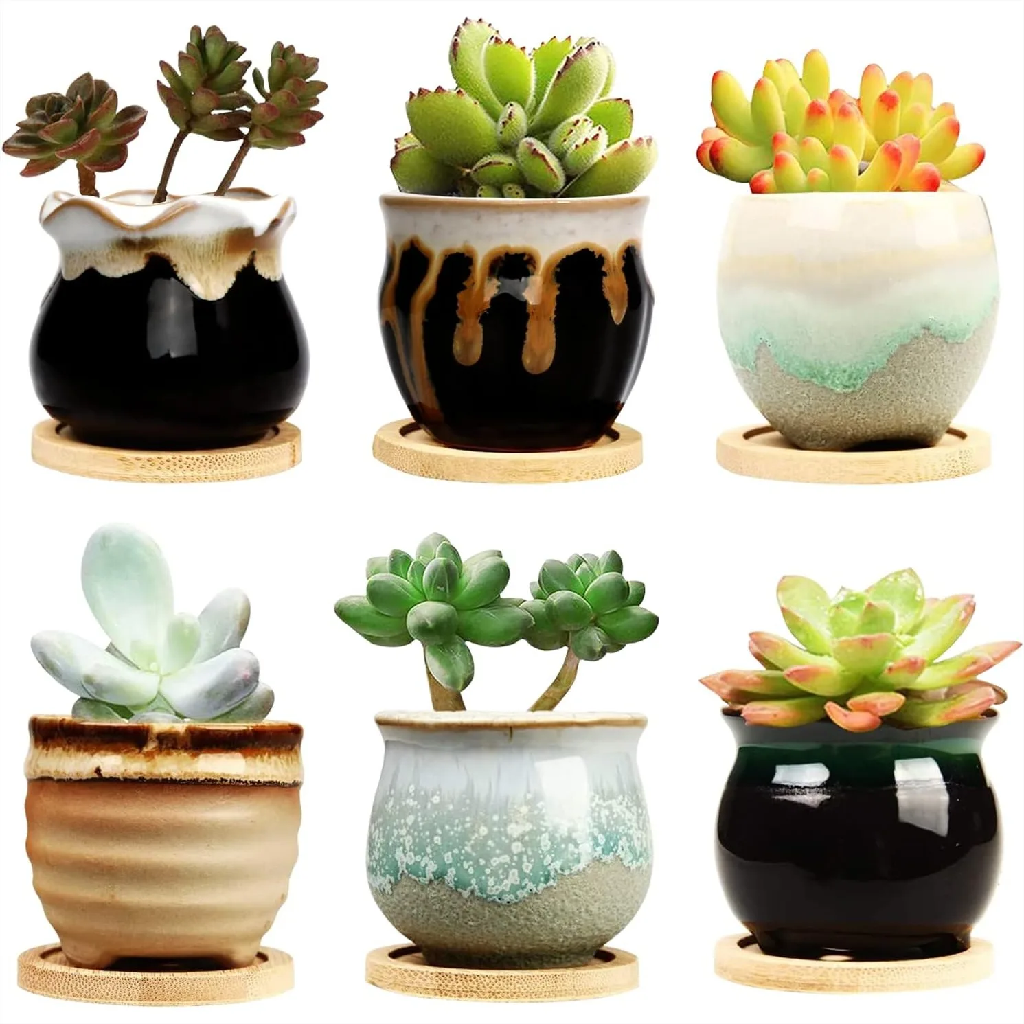 

2.1 Inch Succulent Pots with Drainage, 6 Pack Ceramic Mini Planters for Small Plants, Cute Home Office Decor