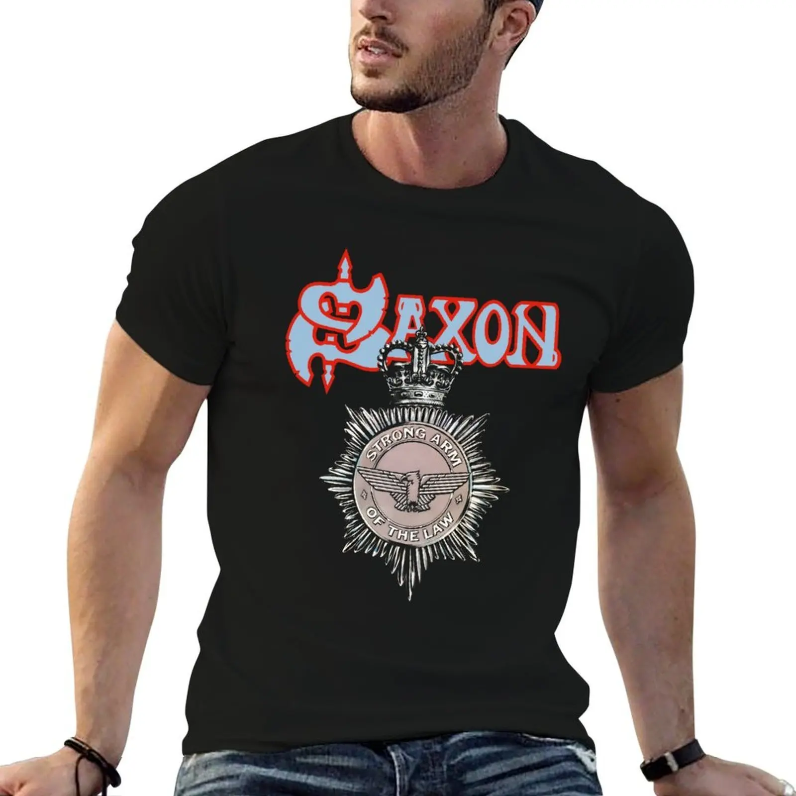 SAXON strong arm of the law T-Shirt anime tshirt customs Men's clothing