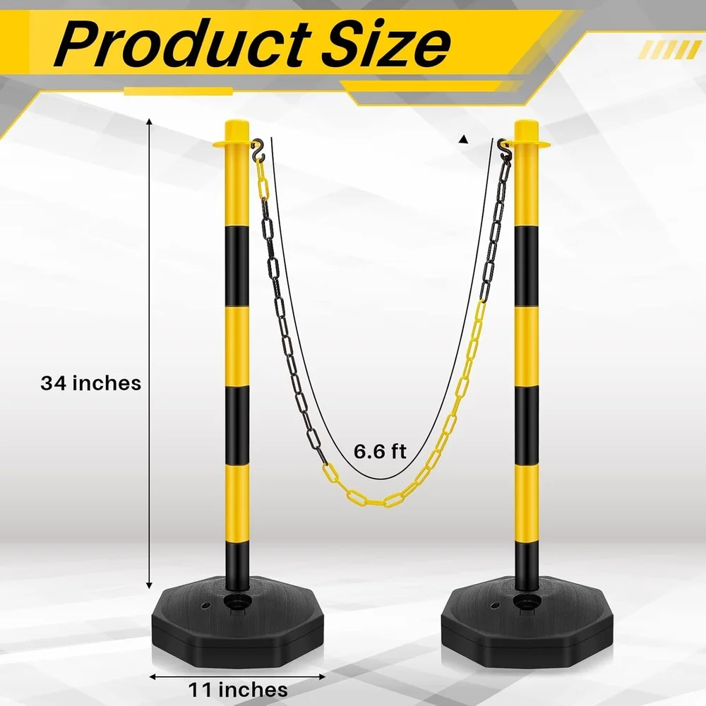 Traffic Cone Stanchion Post Set Adjustable Height with 6.6ft Link Chain S Hooks Crowd Control Barrier Portable Parking Safety