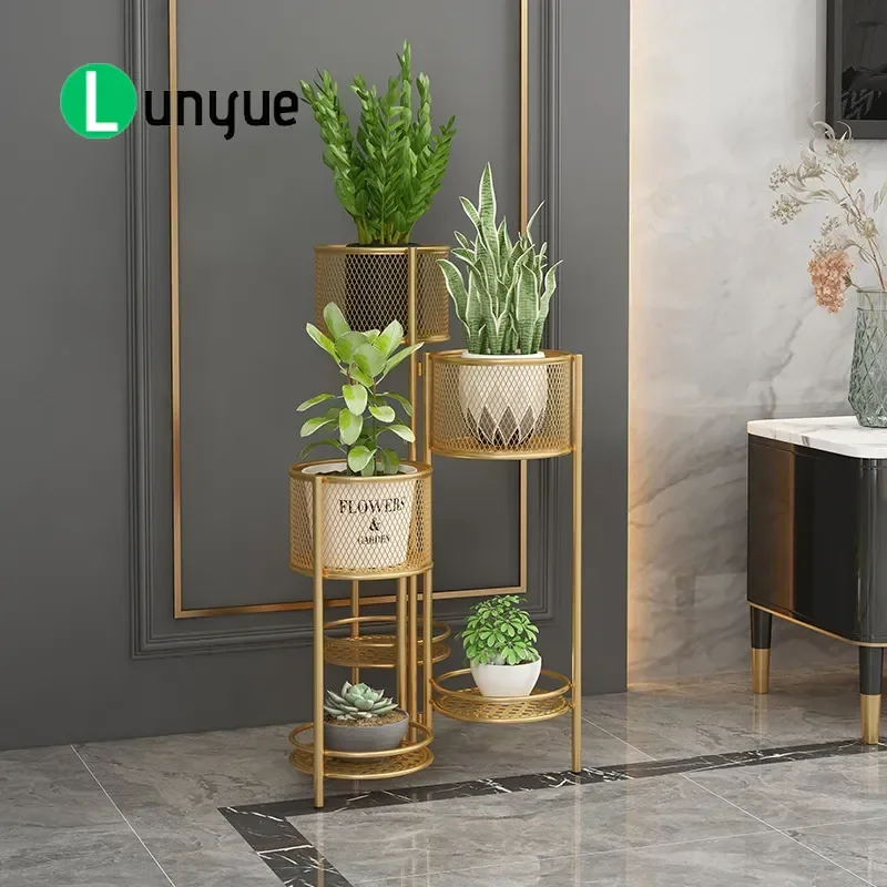 Nordic Multi Layer Wrought Iron Flower Stand Indoor Living Room Floor to Ceiling Succulent Plant Shelf Light Luxury Greenery