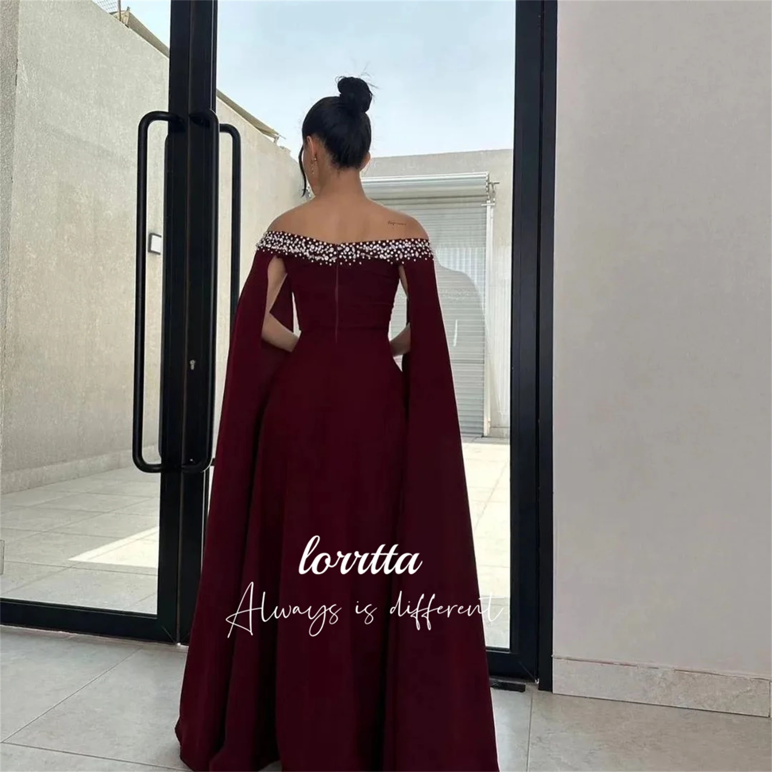 Glitter Decoration Evening Dress Deep Red Grace Elegant Party Dresses Woman Robe De Soiree Femmes Prom Wedding Customized Long