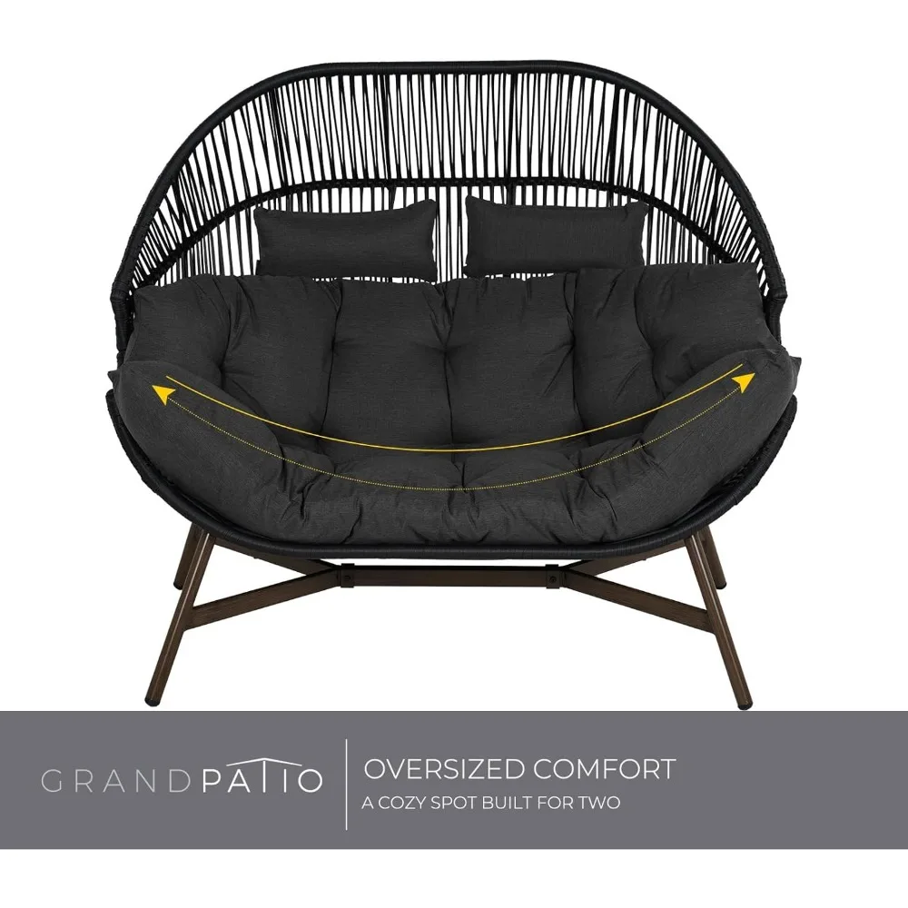 

Outdoor Modern 2-Seat Wicker Egg Chair with Cushion, Stationary Patio Loveseat Accent Chair, Grey