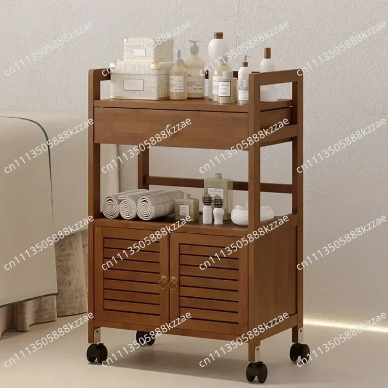 Bamboo Storage Cabinet Stable Trolley Drawer Storage Cabinet Mobile Tool Cart Beauty Salon Rolling Cabinet Beauty Organizer