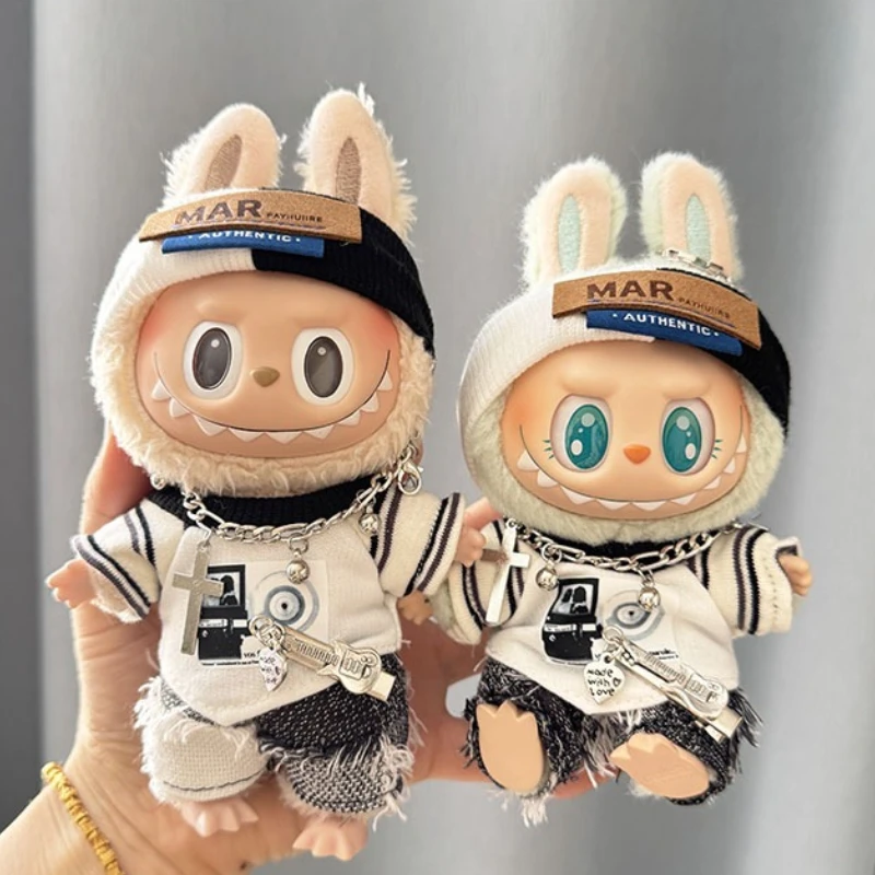 17 سنتيمتر لطيف دمى قطيفة صغيرة وتتسابق Labubu الكورية Kpop المعبود دمية الملابس والاكسسوارات مجموعة كاملة نمط وسيم الدعاوى DIY بها بنفسك لعبة الهدايا