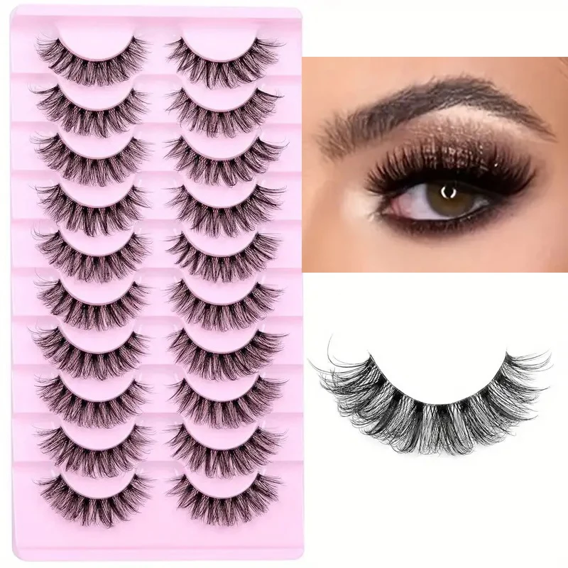 自然な細い3Dカールのフルピースつけまつげ10ペア、透明でふわふわしたステムで、目を引くメイクに使用されます。