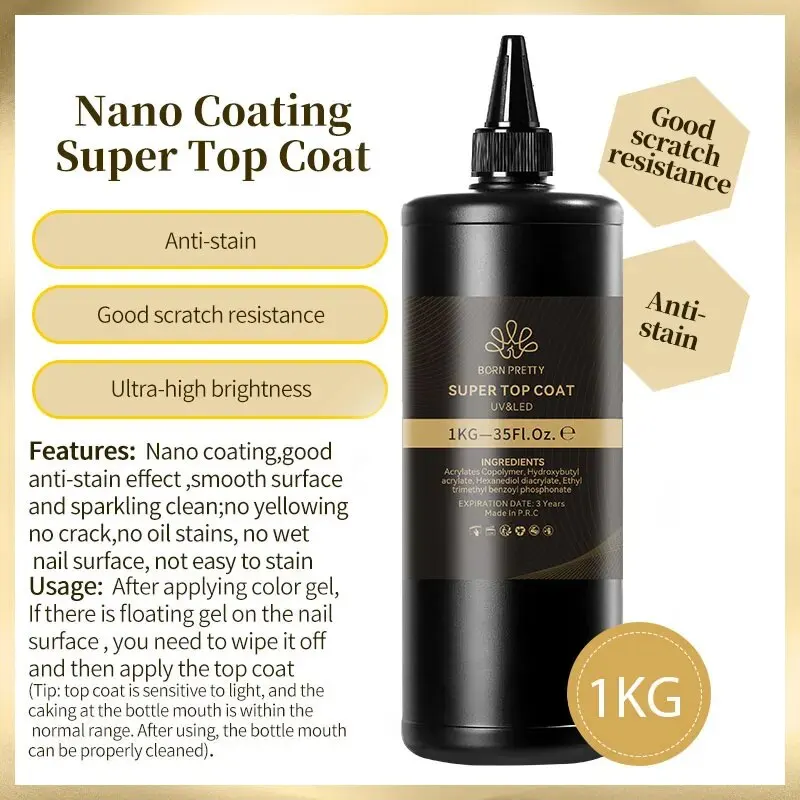 BORN PRETTY 250g Super Top Coat Professional Nail Art Soak Off Top Coat Long-lasting Anti-Stain Functional Gel Polish