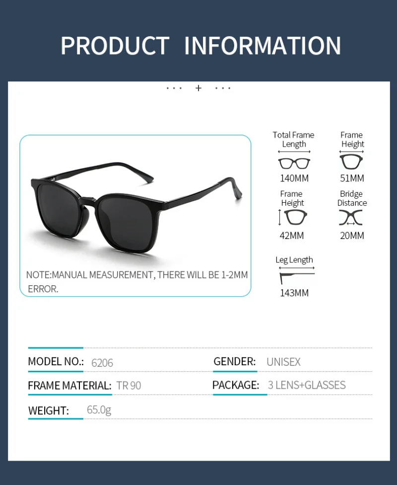 BEMORE Women Square Clip on Prescription Glasses Acetate Polarized UV400 Sunscreen Goggles Myopia Vision Optical Eyeglasses
