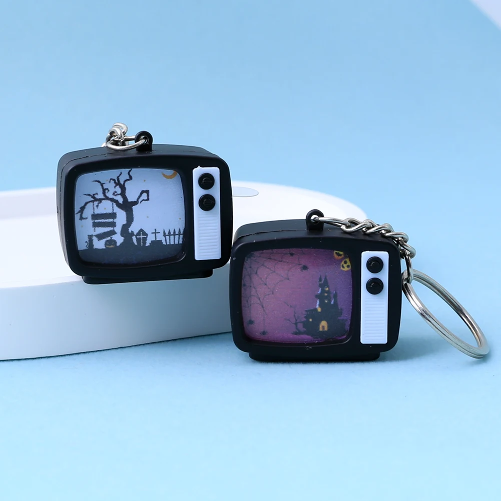 Halloween Themed Retro TV Keychain - Screen Flash & Sizzling Sound | TV Model Bag Charm & Festival Fun Toy | Customized Pattern