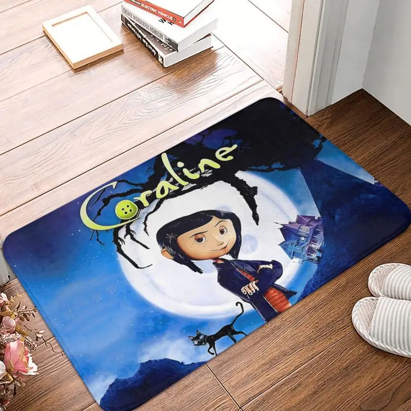 Custom Halloween Coraline Horror Movie Front Door Mat Anti-Slip Outdoor Absorbent Doormat Kitchen Balcony Entrance Rug Carpet