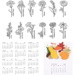 January - December Flowers Dates 2025 New Cutting Dies Press Plate for DIY Scrapbook Craft Decoration Template Greeting Card
