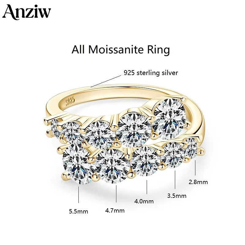 Anziw 925 Silver Moissanite Rings Woman Bands 10 Stones 3.26cttw Sparkling Diamond Twist Shank Wedding Ring Engagement Jewelry