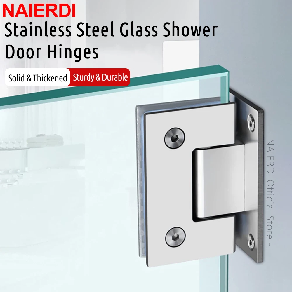 

NAIERDI 90 Degree Glass Shower Door Hinges Stainless Steel Heavy-Duty Glass Door Hinge Frameless Shower For Home Bathroom