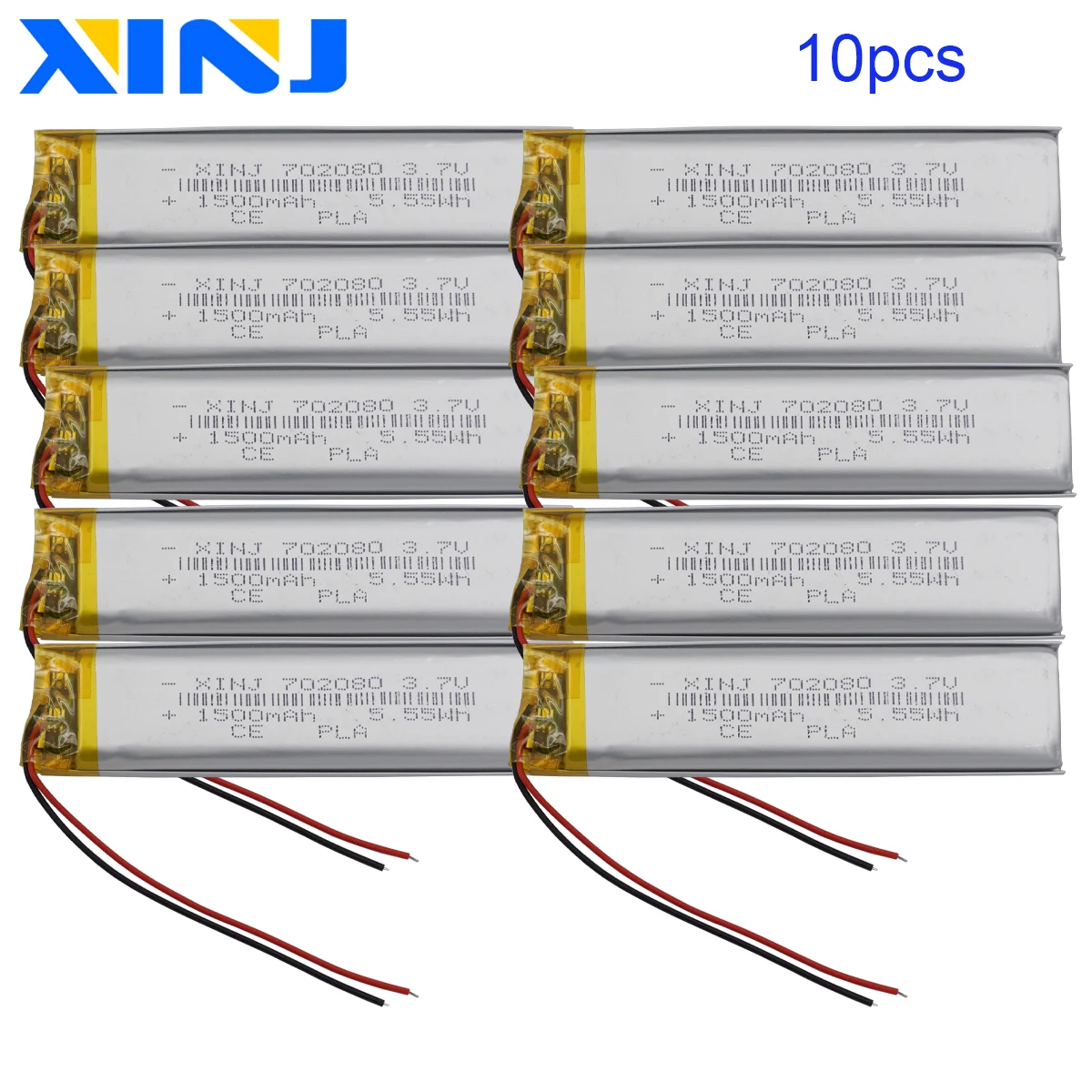 

10pcs 3.7V 1500mAh 5.55Wh Li-Polymer Lithium Li Lipo Battery 702080 For GPS Sat Nav Camera Driving Recorder Bluetooth Speaker