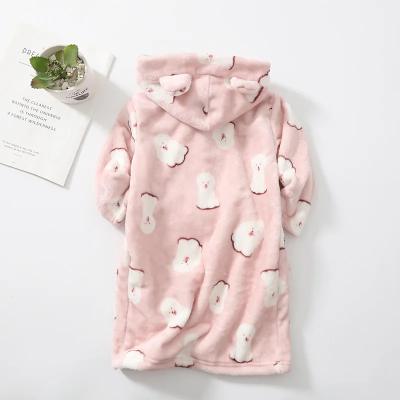 Children Girl Tracksuit Clothes Kid Sleepwear Flannel Thicken Baby Boy Bathrobe Towel Robes Teen Kid Clothing Nightgown Set A731