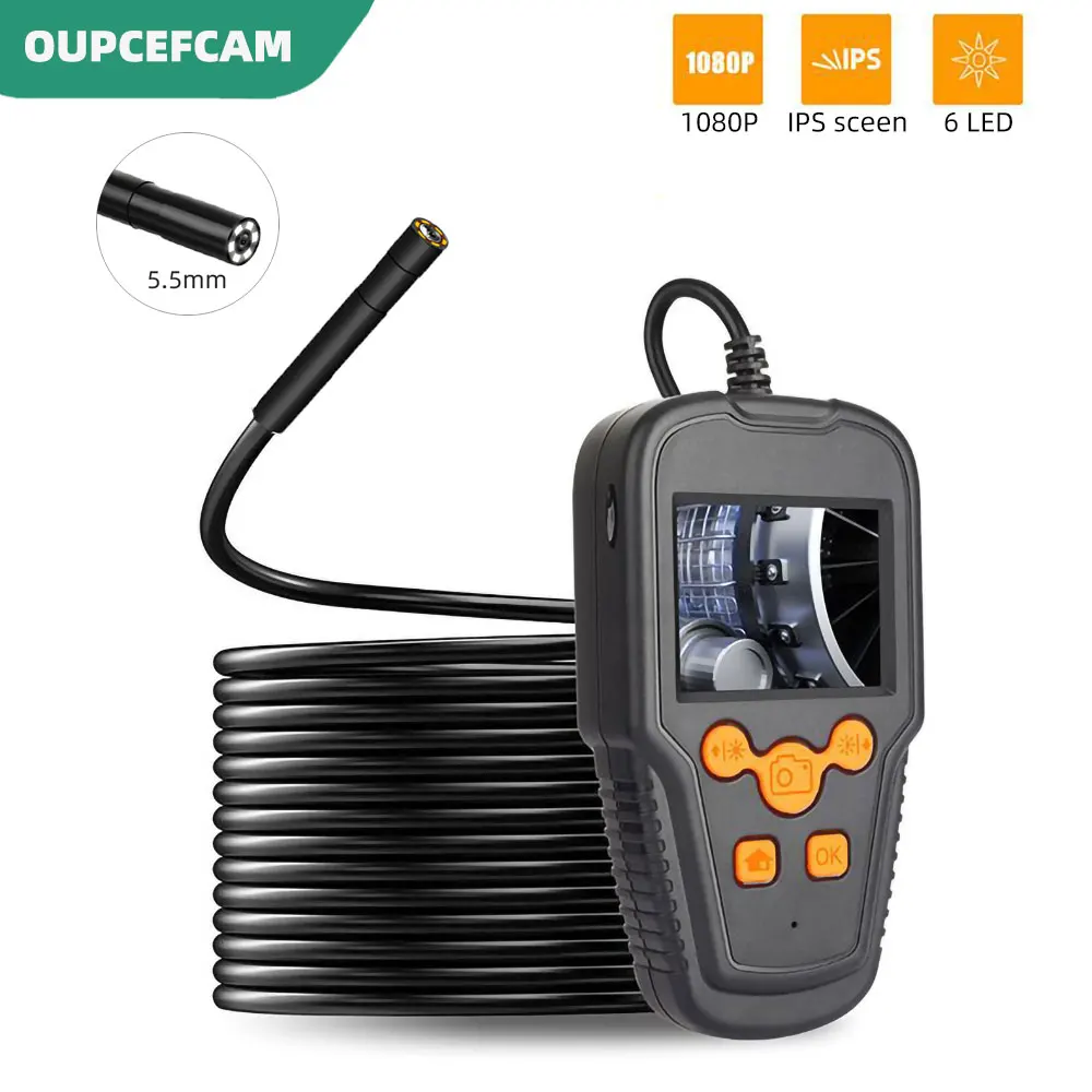 

8mm Lens HD Pipeline Camera 2.4 Inch IPS Screen Car Maintenance Detector Visual Industrial Endoscope IP67 Waterpoof