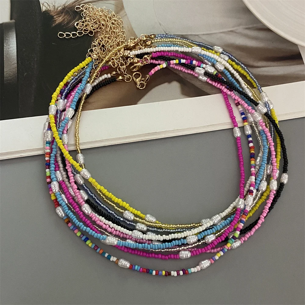 New Fashion Irregular Imitation Pearl Choker Necklace Tiny Small Rice Beads Cute Romantic Women Necklace Elegant Gift Jewelry