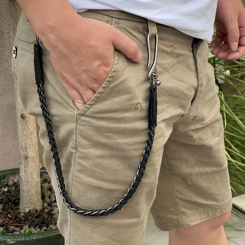 Cadena de cuero genuino estilo punk clásico para hombre, cadena para llaves, cadena para jeans, cadena para billetera hecha a mano, cadena para cintura, accesorios de ropa rock.