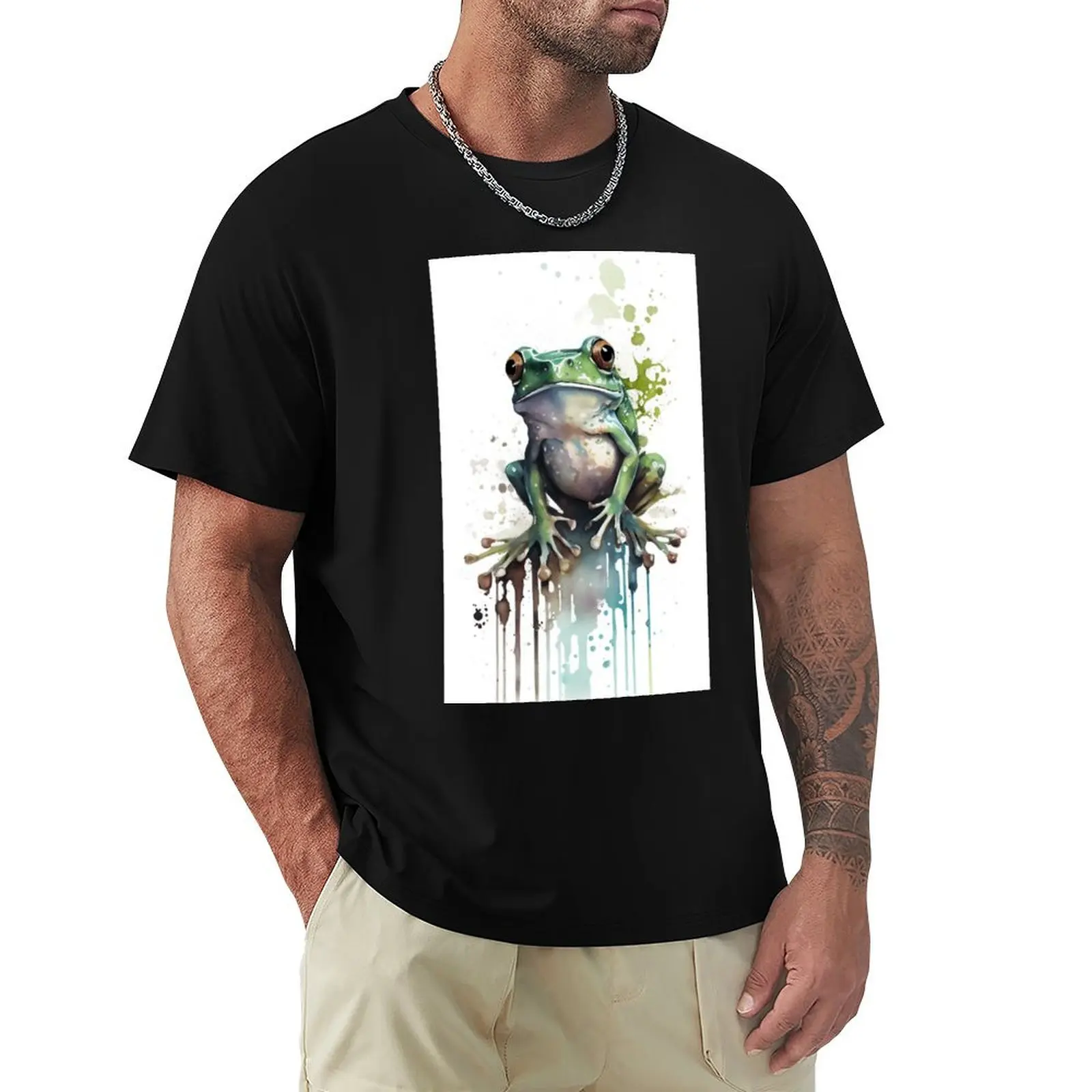 Water Colour Painted Frog T-Shirt Casual Fashion Print Tee Top