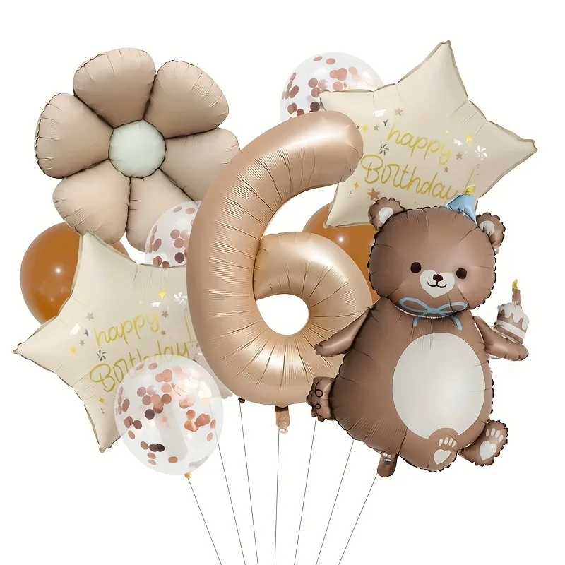 10pcs Cake Birthday Hat Bear Matte Daisy Flowers Balloon Caramel Number Foil Balloon for Birthday Party Decorations Gifts - view 4