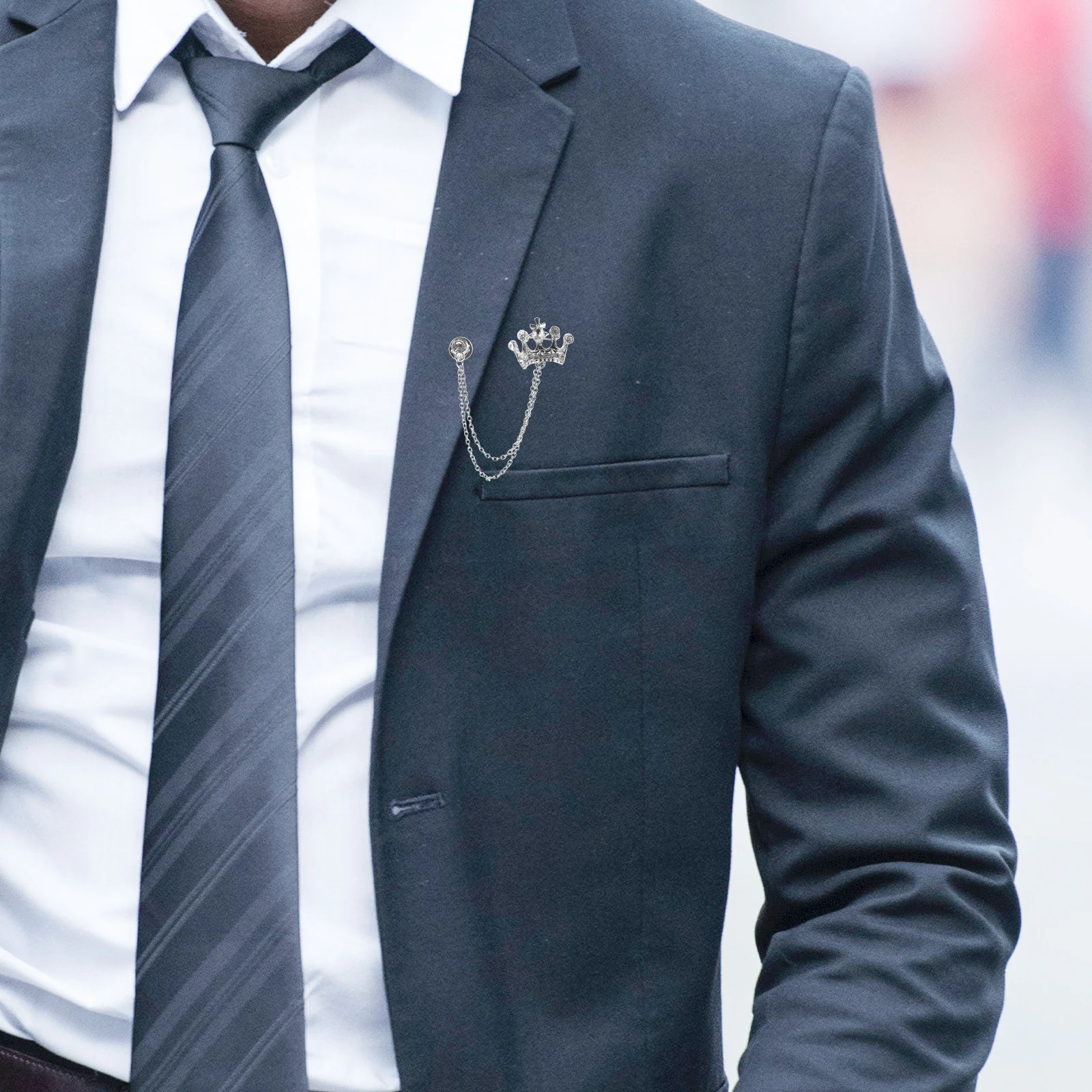 

Brooch Crown Hanging Chain Hat Pin Decorative Lapel Boutonniere Pins Fashion Suit Clothes for Men