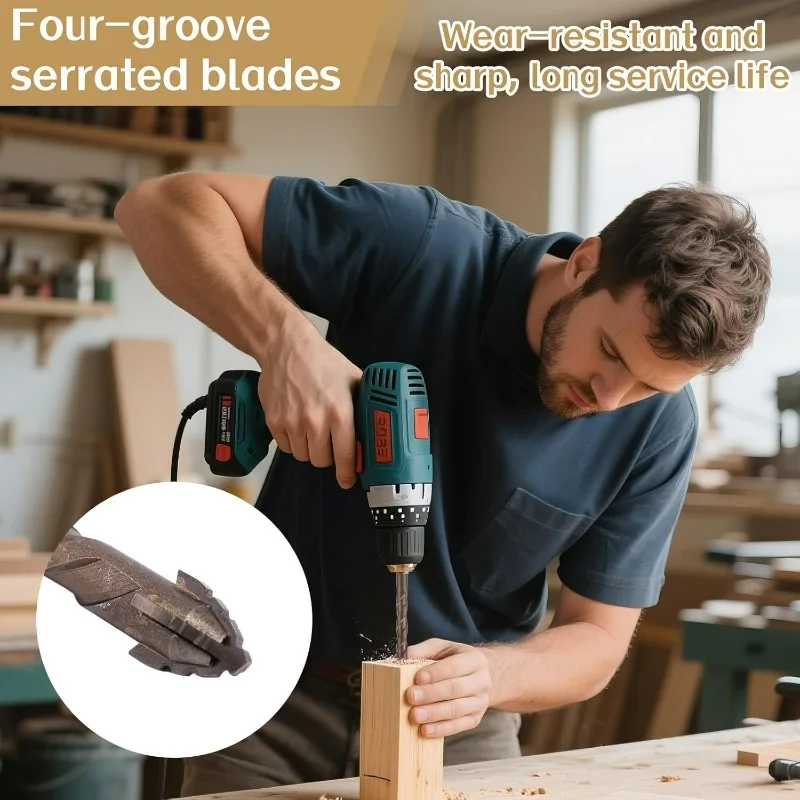 7/1개 4날 톱니형 편심 드릴 비트 유리 세라믹 콘크리트 벽돌 드릴링 도구 금속 톱니형 드릴 비트 세트