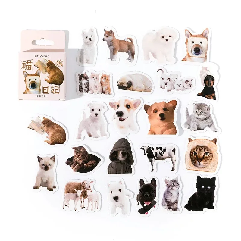 

46Pcs Cute Animal Cat Dog Mini Boxed Stickers Diy Scrapbooking Collage Supplies Decor Stationery Sealing Aesthetics Stickers
