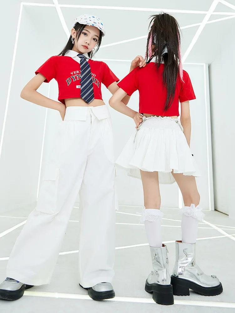 Kpop Girls Group Jazz Dance Hip Hop Kleidung T-Shirts Weiße Hosen Street Dance Anzug Breaking Catwalk Show Kostüme