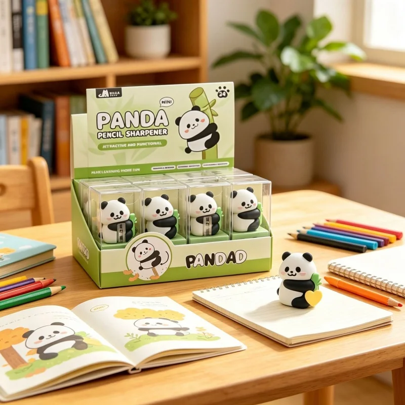24pcs/lot Creative Panda Pencil Sharpener Cute Hand Mechanical Cutter Knife Stationery Gift School Supplies