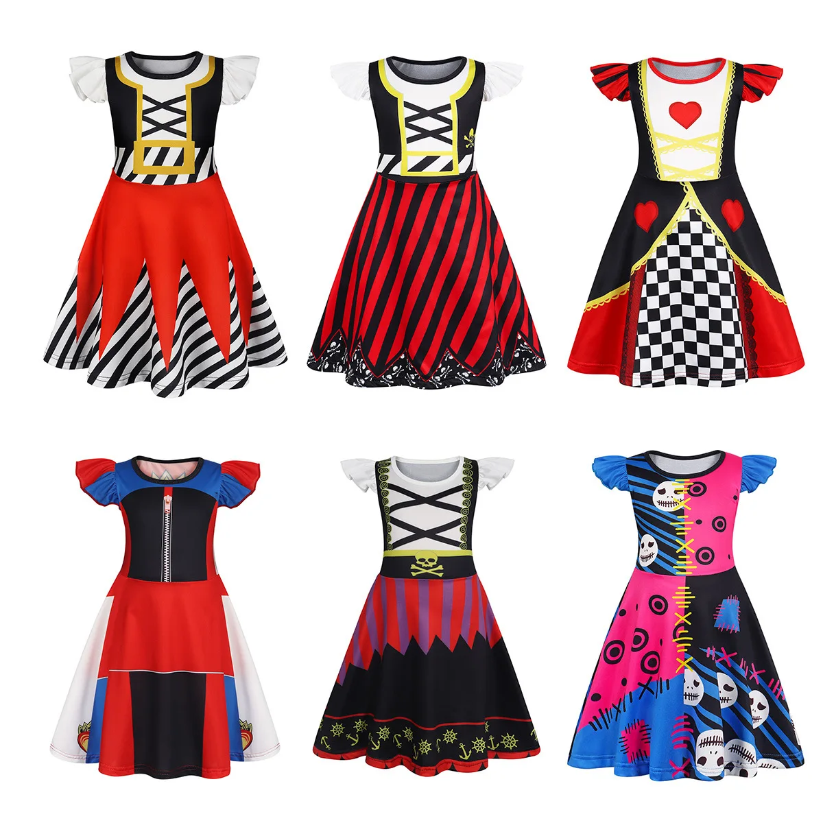 

Human platform displays cross-border Halloween children pirate skeletons in red and black color scheme for girls' nightgowns,