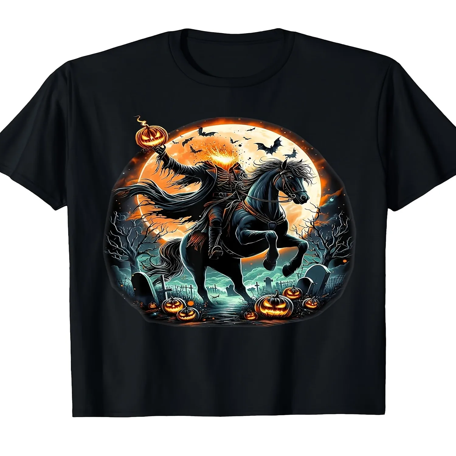 Pumpkin Headless Horseman Scary Halloween Tee TShirt Same Style for Men And Unisex 2025 Summer ShortSleeved Printed TShirt Pure Retro Casual Short-sleeved T-shirt with a Round Neck and Printed Pa Short Sleeve T Shirt, Birthday Gift Tee