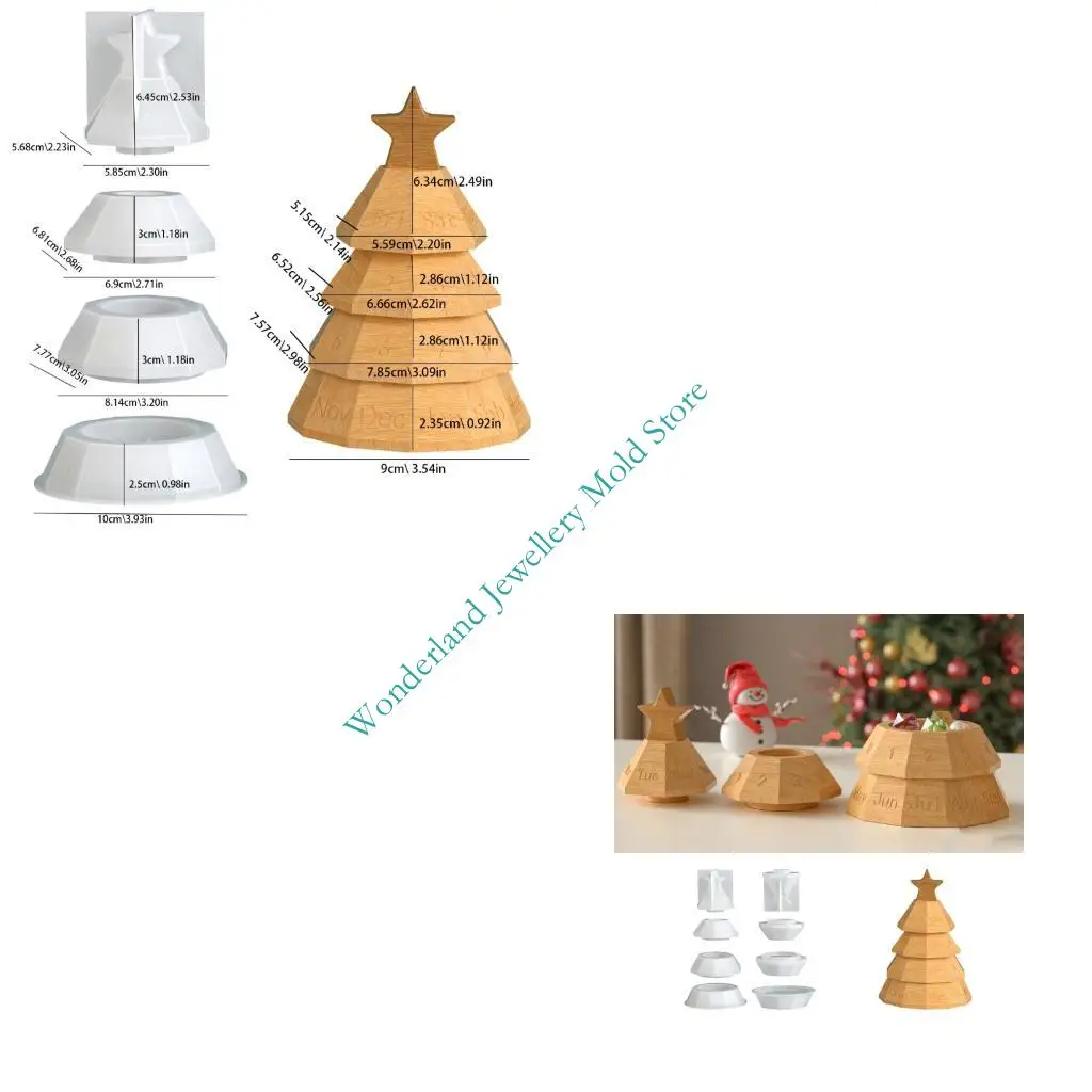 

H7EB штабелируемая силиконовая форма для рождественской елки для коробки для хранения ювелирных изделий из смолы, принадлежности