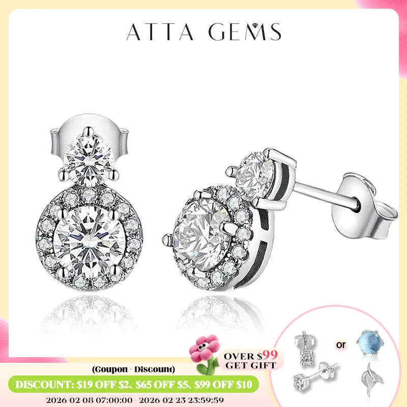 ATTAGEMS-Boucles d'oreilles rondes en argent regardé 925 pour femme, diamant Moissanite, test réussi, nouveau document VVl's D, bijoux fins