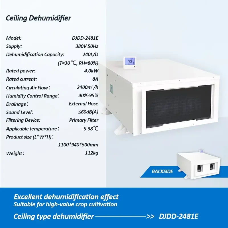 240L D Industrial Dehumidifier Wall Ceiling Mounted Refrigerant Dryer for Greenhouse Hemp Grow Room Tent Commercial Use