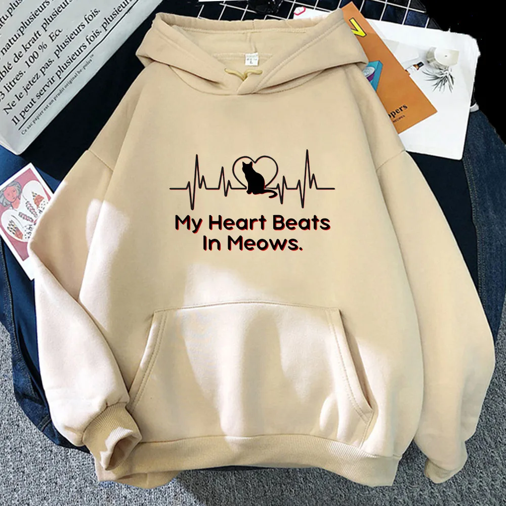 

My Heart Beats in Meows with Cat in Heart Hoodies Sushi Cats Pritned Sweatshirt Cartoons Men Sudaderas Funny Fleece Kpop Clothes