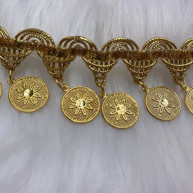 40mm Braided Gold Lace Trims Fringe Flower Paillette Sequins Tassel Ribbon Handmade Wedding Party Dress Fabric Supplier