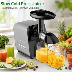 250W Slow Cold Press Juice Extractor, Anti-jam Reverse, Easy Clean, 90% Nutrient Keep Quiet Household Juicer Fruit Vegetables