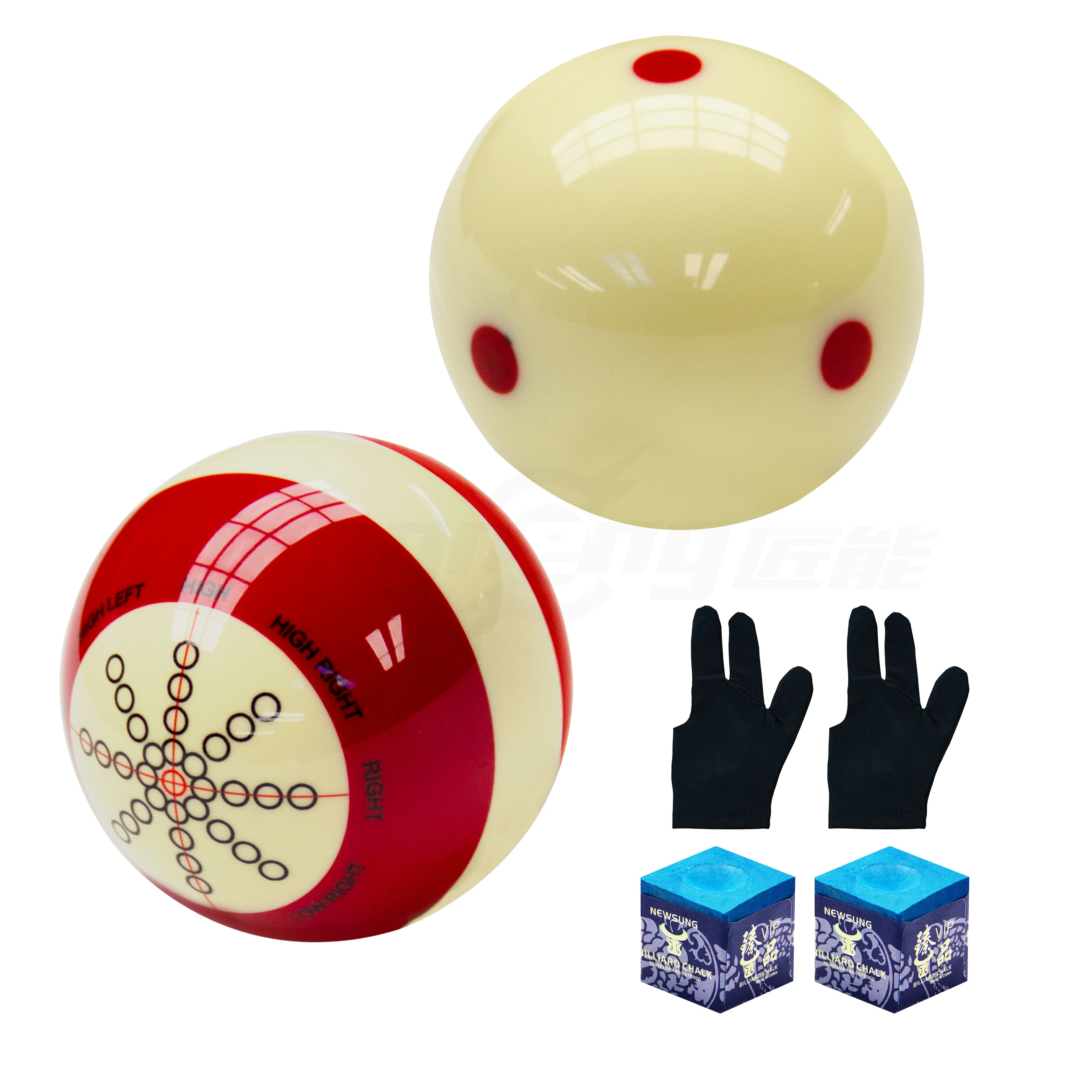 

2 Pcs AAA-Grade Billiards Cue Ball with Dots Practice Training Ball with 2 Billiard Gloves & 2 Chalks