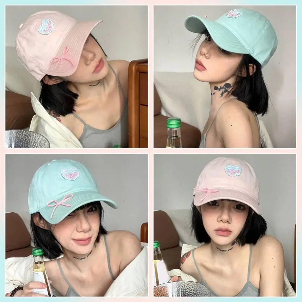 Embroidery Love Heart Baseball Cap Adjustable Bowknot Duck Tongue Caps All-match Cotton Hip Hop Bonnet Summer Spring Autumn