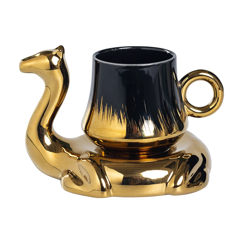 Porcelain Coffee Cup And Saucer Set 120ml Home Creative Camel Shape Ceramic Tea Drinkware Utensils Under Glazed Gift