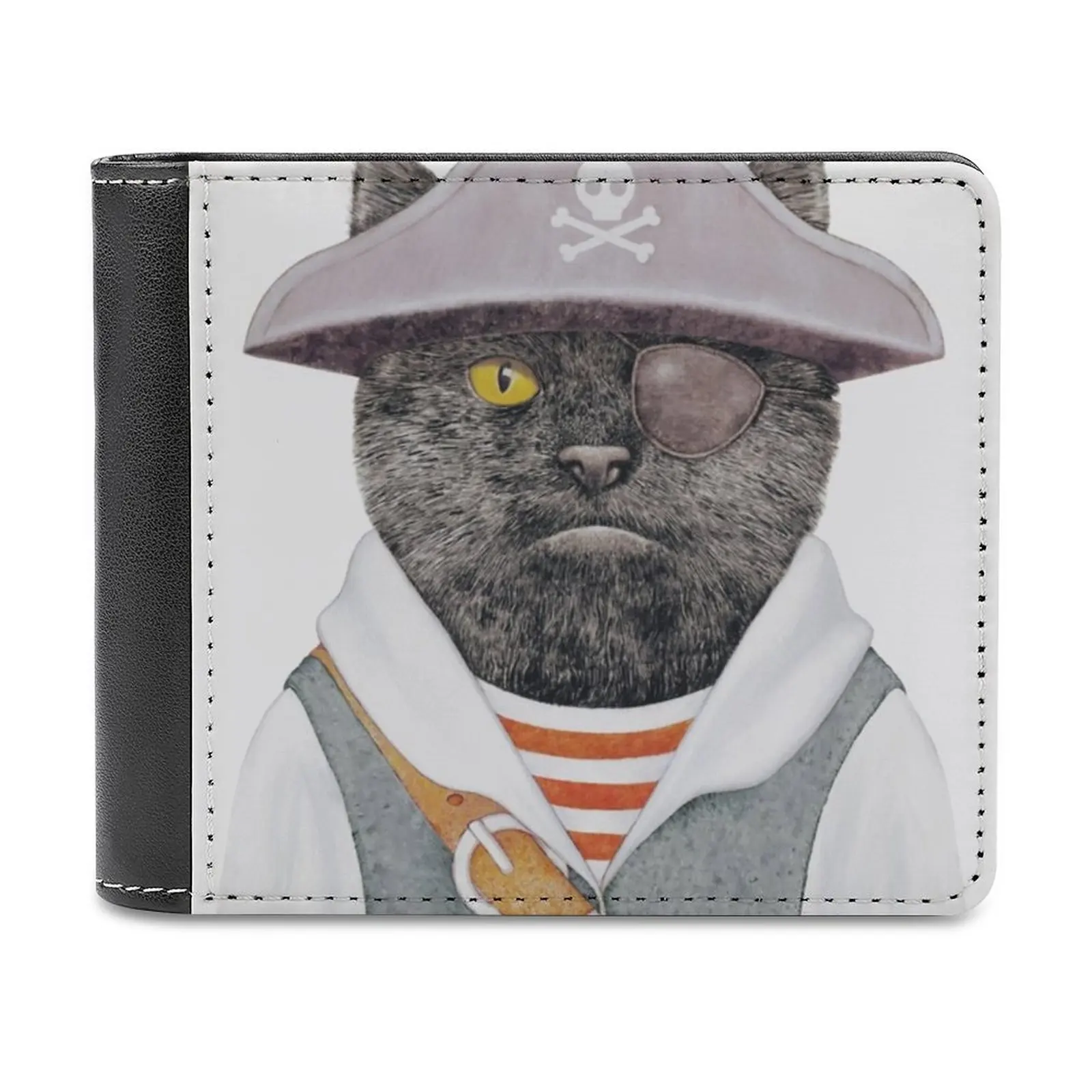 

Pirate Cat Leather Wallet Men's Wallet Purse Money Clips Cat Cats Cat Art Cat Pirate Cat Kitty Black Cat Pirate Costume