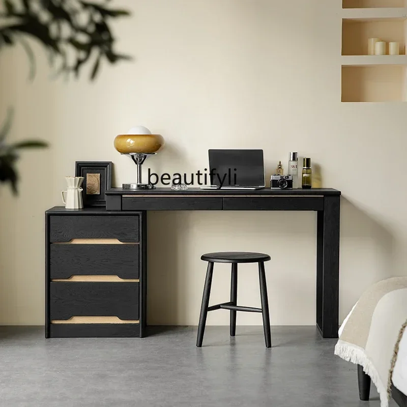 

T Solid wood dresser three-bucket cabinet integrated bedroom black retractable corner makeup table