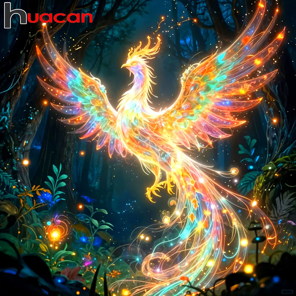 Huacan 5D-Diamantgemälde zum Selbermachen, Phoenix-Wald, Diamant-Mosaik, Tierlandschaft, komplettes Set, Bild aus Strass
