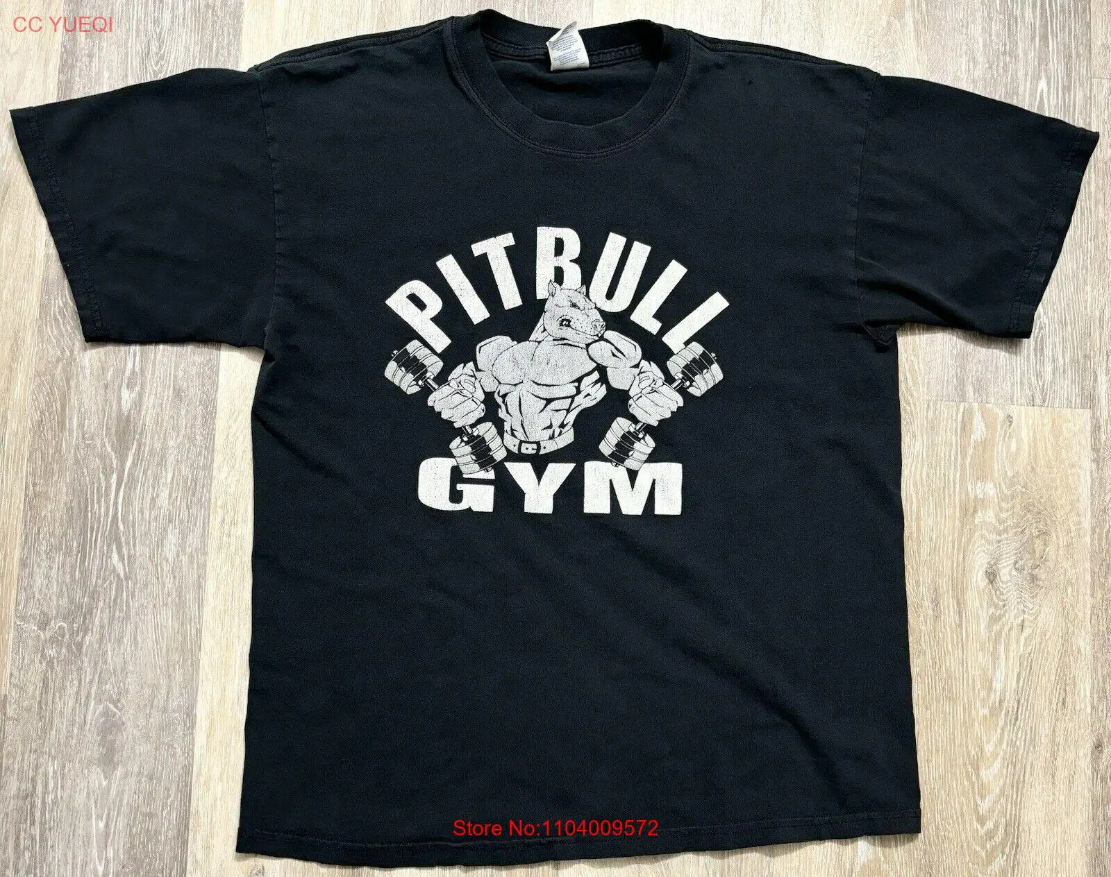 Vintage PITBULL GYM Shirt ~Large~ Body Building Dumbbells Fitness