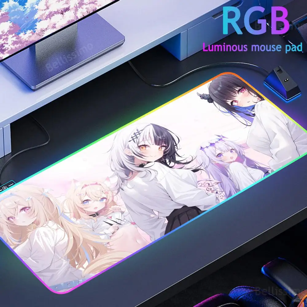 

Virtual Idol Fuwamoco RGB Playmat HD Durable Rubber Mouse Mat Cartoon Large Colorful LED Game Desk Mat Luminous Keyboard Pad