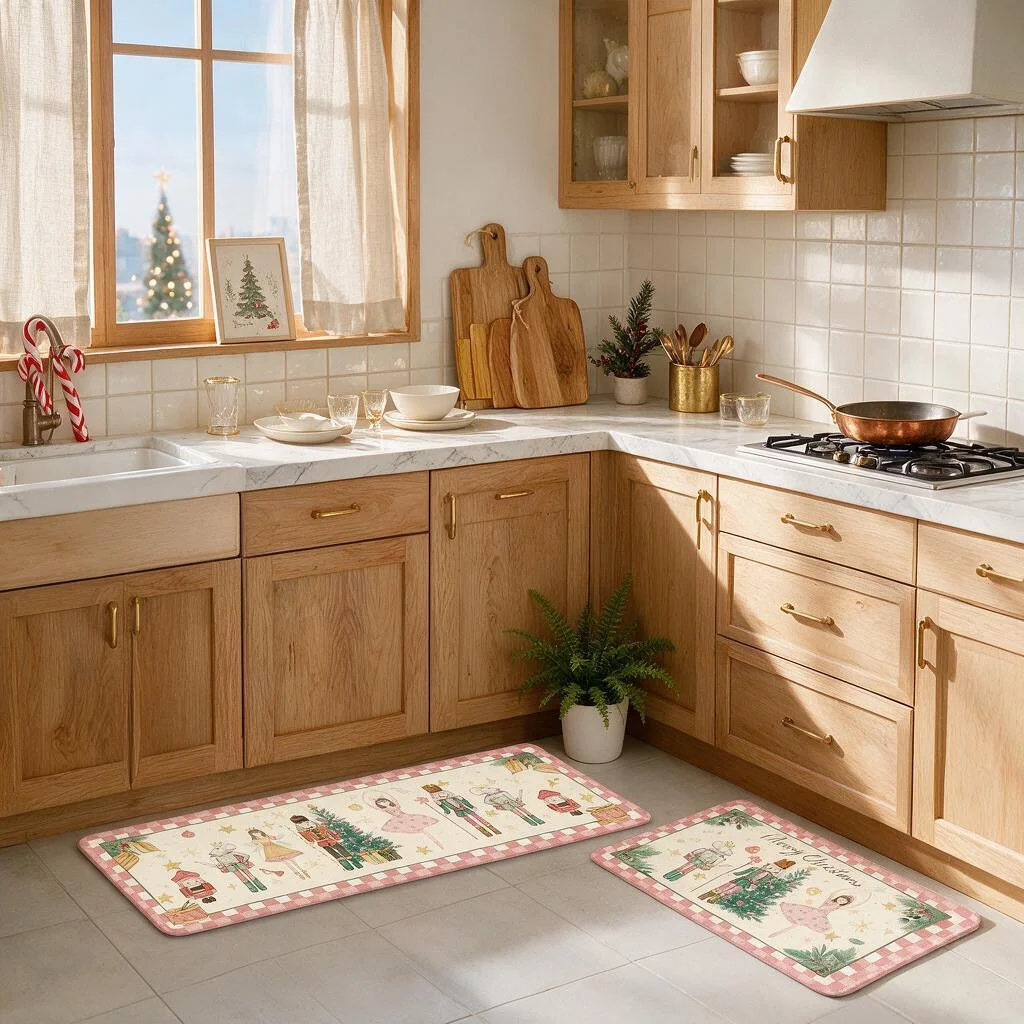 Christmas Kitchen Runner Rug Cozy Plush Flannel Floor Carpet Non Slip Water Absorbent for Kitchen Bathroom Entryway